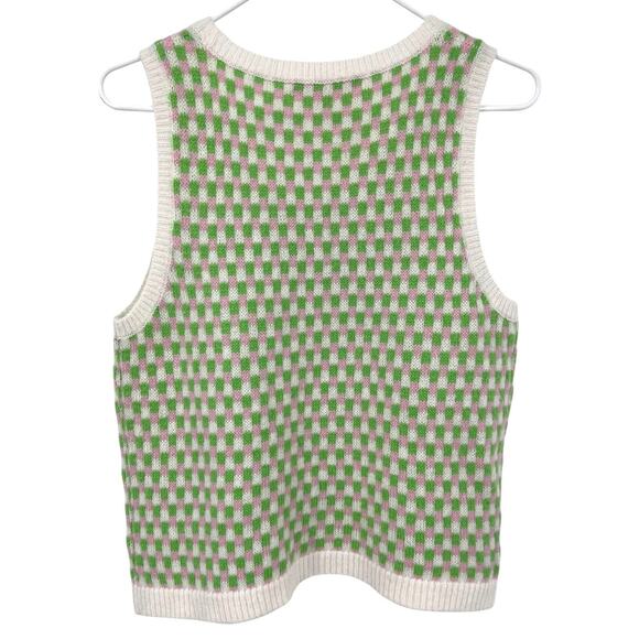 Lilly Pulitzer Viera Sweater Set Pink Green White Check Clear Sequin Women's Med - Picture 11 of 11